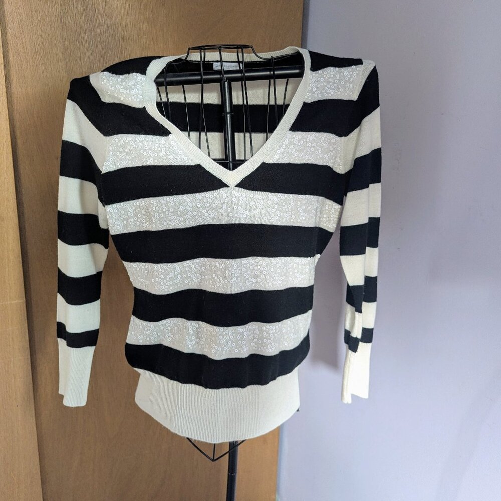 Striped Glitter V-Neck Sweater – New York & Company | Size L